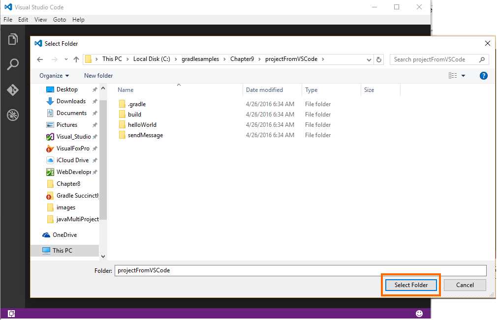 The Select Folder dialog box