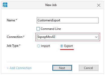 Starting an export job in Sqoop