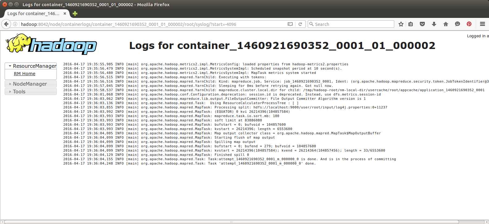 Viewing Task Logs in the YARN UI