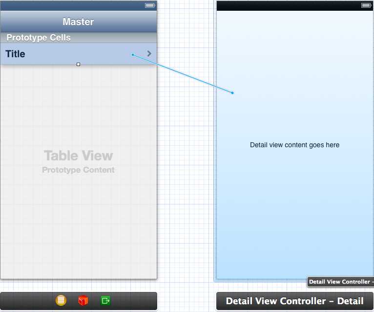 Control-dragging from the master’s table cell to the detail scene