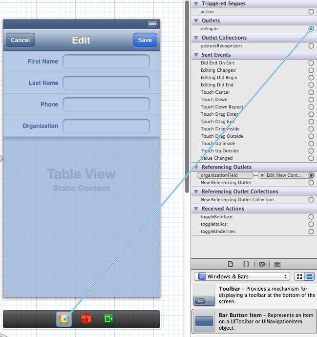 Creating the delegate connections