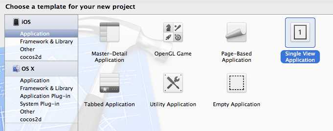 Selecting the Single View Application template