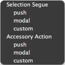 Selecting the type of segue to create