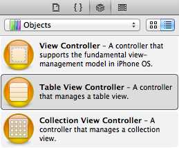 The Table View Controller in the Objects Library
