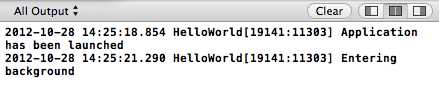 Xcode output after clicking the home button in the iOS Simulator