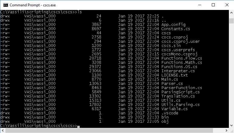 Running ls (dir) command on Windows