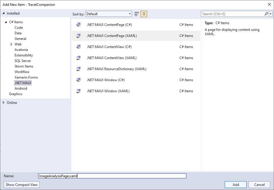 Adding a new ContentPage object