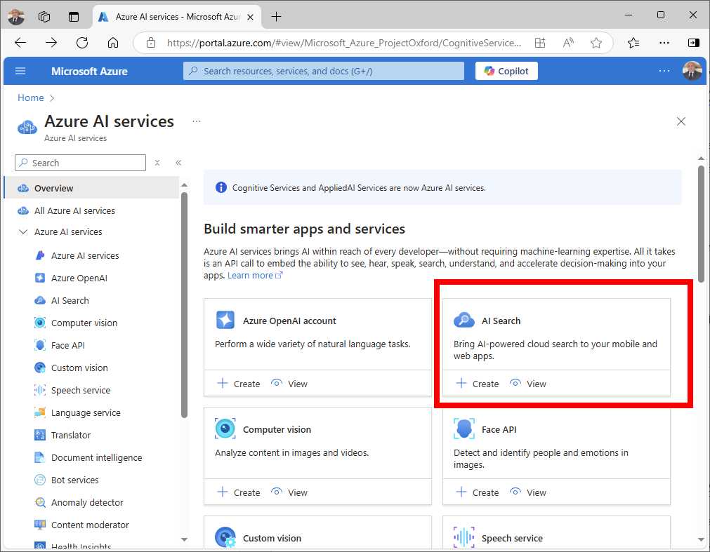 Locating the AI Search service