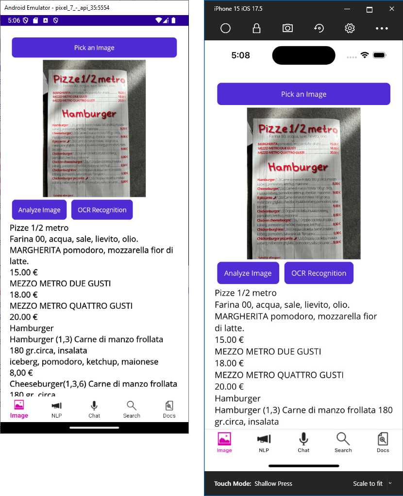 OCR processing of a restaurant menu