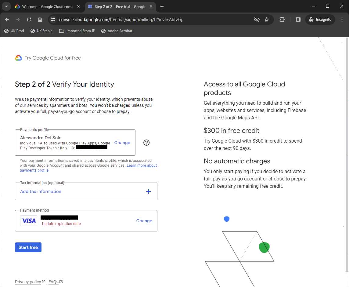 Verifying your identity in the Google Cloud Developer Console
