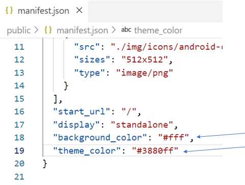 Changing the background_color and theme_color Properties (manifest.json)