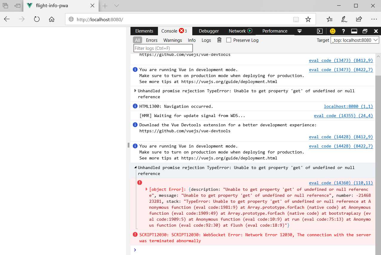 Known Issues with Edge (Using the @vue/pwa Package)