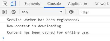 Service Worker Registration Console Output (Chrome Developer Tools)