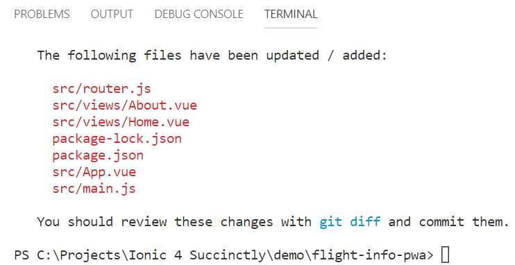 Terminal Output—After Installing Vue Router