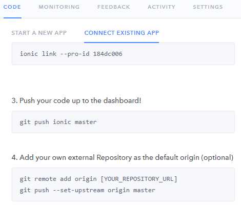 Instructions for Connecting an Existing App to Ionic Pro