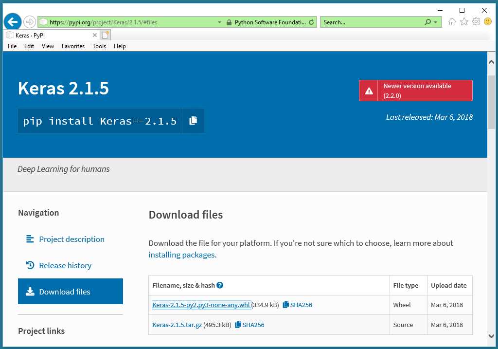 Downloading the Keras .whl File