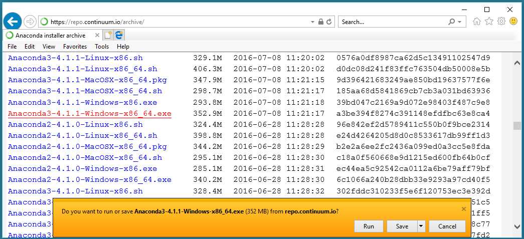 Find Correct Anaconda Archived Install Link