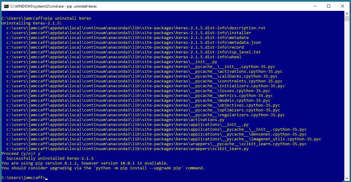 Uninstalling Keras