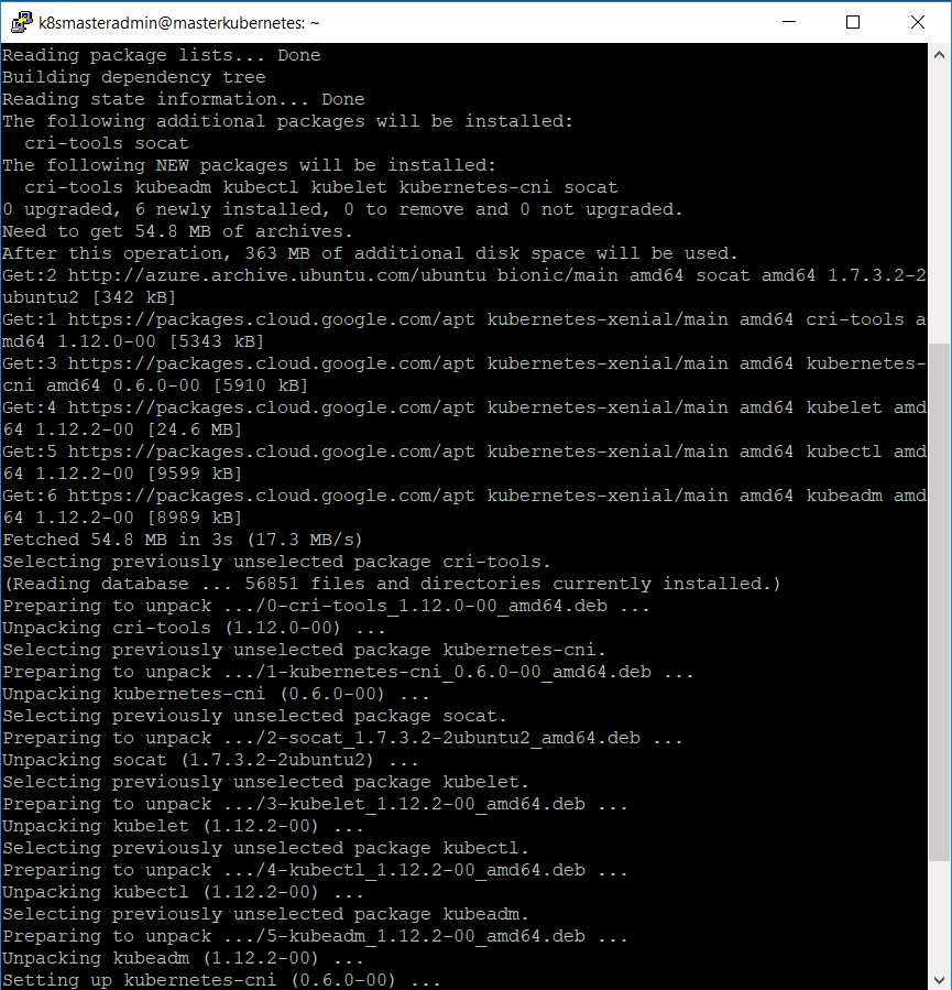 Output Kubernetes component installation
