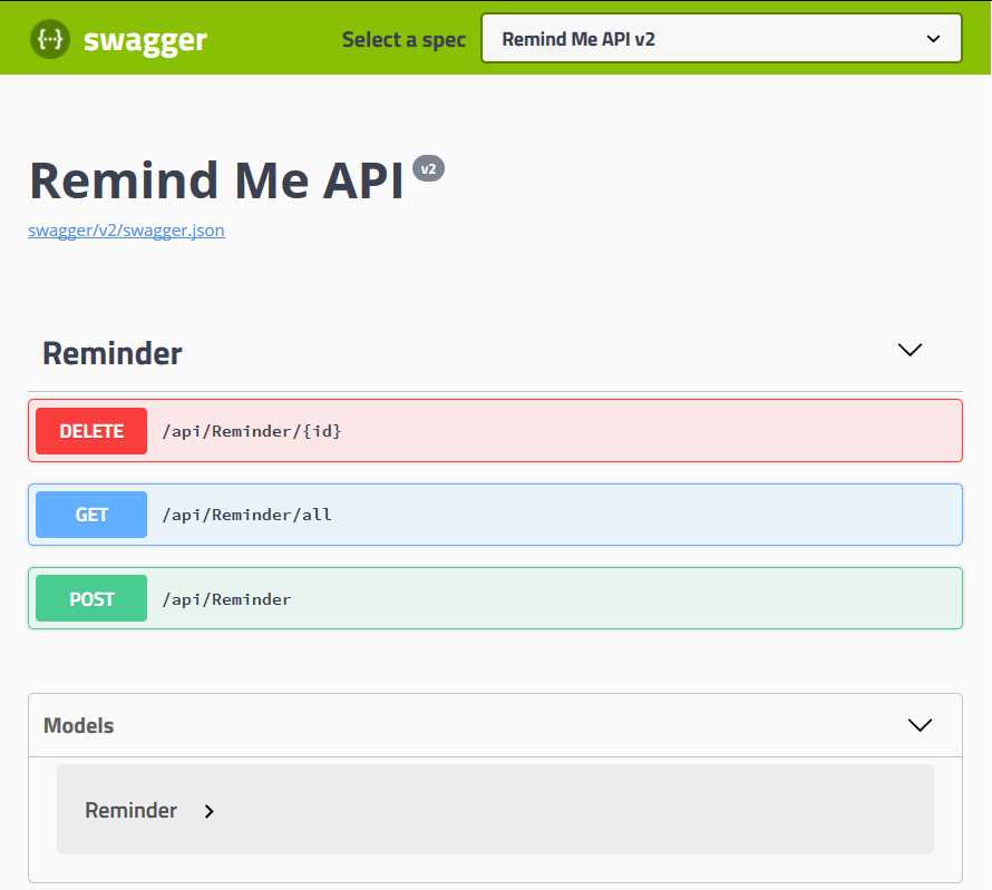Remind Me API v2 Open API Definition