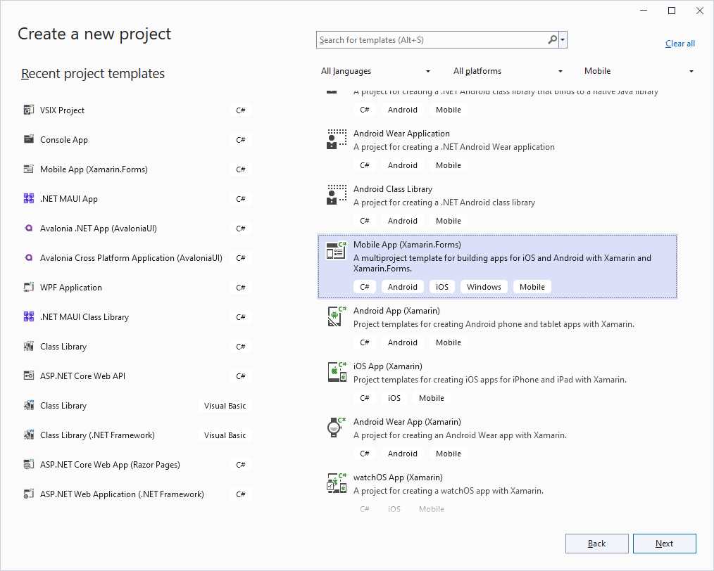Creating a Xamarin.Forms project