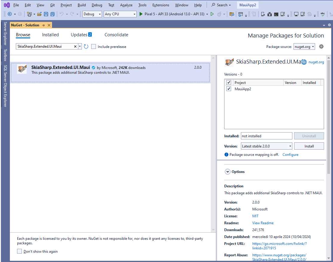Installing the SkiaSharp.Extended.UI.Maui package