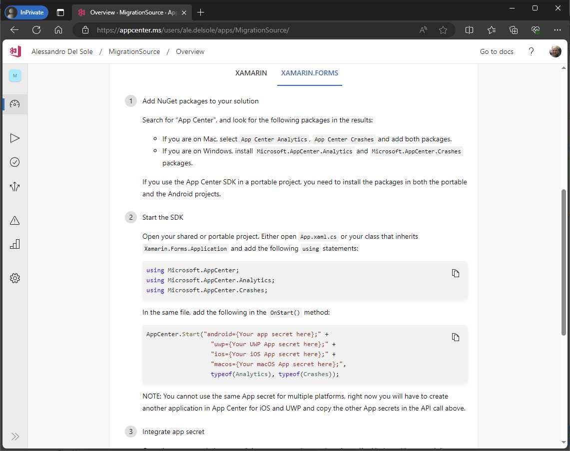 The setup code for analytics and diagnostics