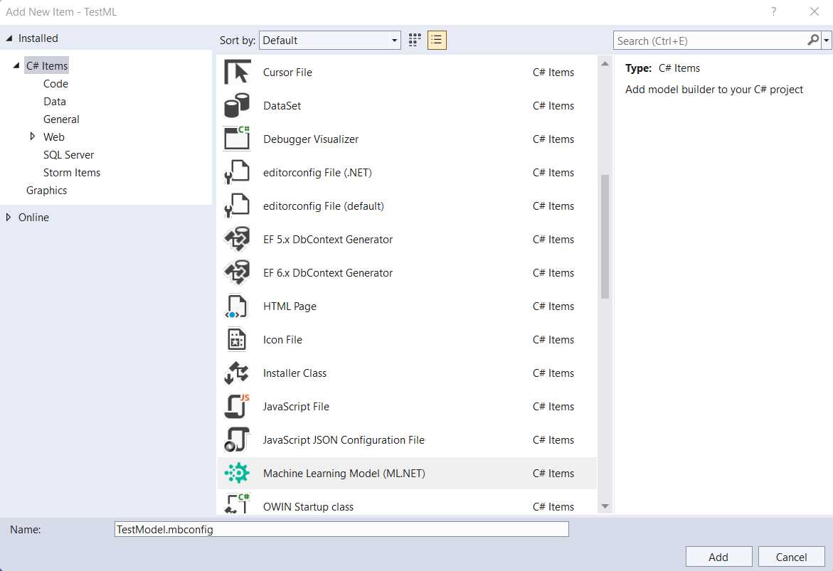 Adding a Machine Learning Model (ML.NET)