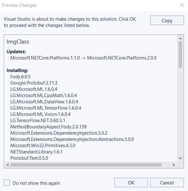 Installing the NuGet Package—Preview Changed (Visual Studio)