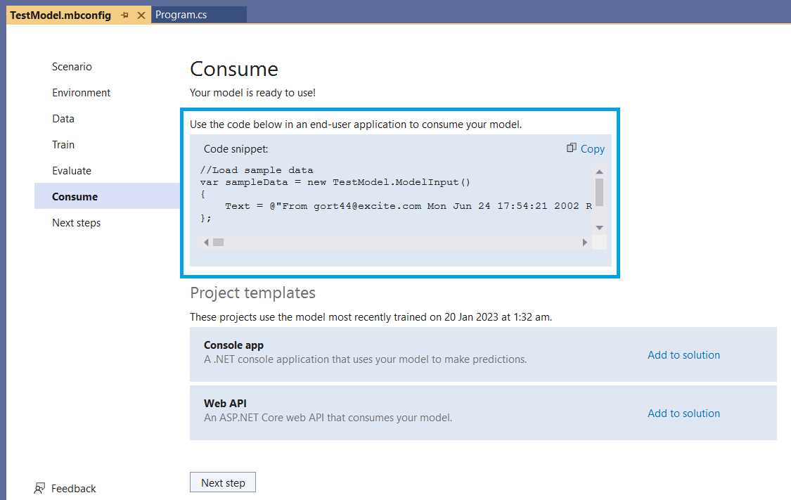 Model Builder—Consume