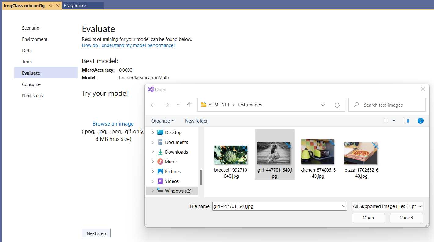 Model Builder (Evaluate—Choosing a Test Image)