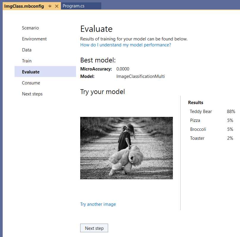 Model Builder (Evaluate—Results—Teddy Bear)