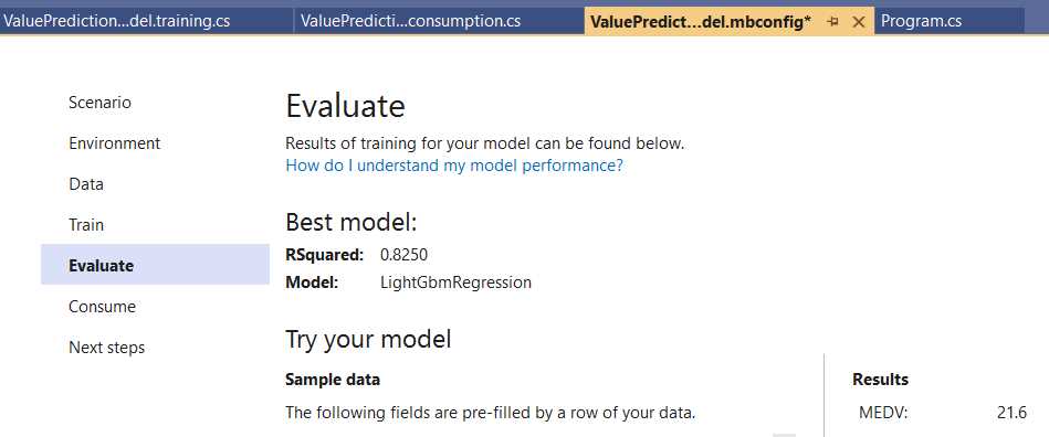 Model Builder—Evaluate (Try your model with Results)