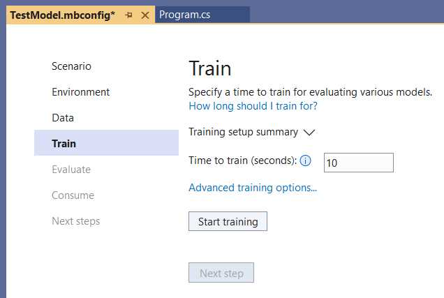 Model Builder—Train (Training Not Started)