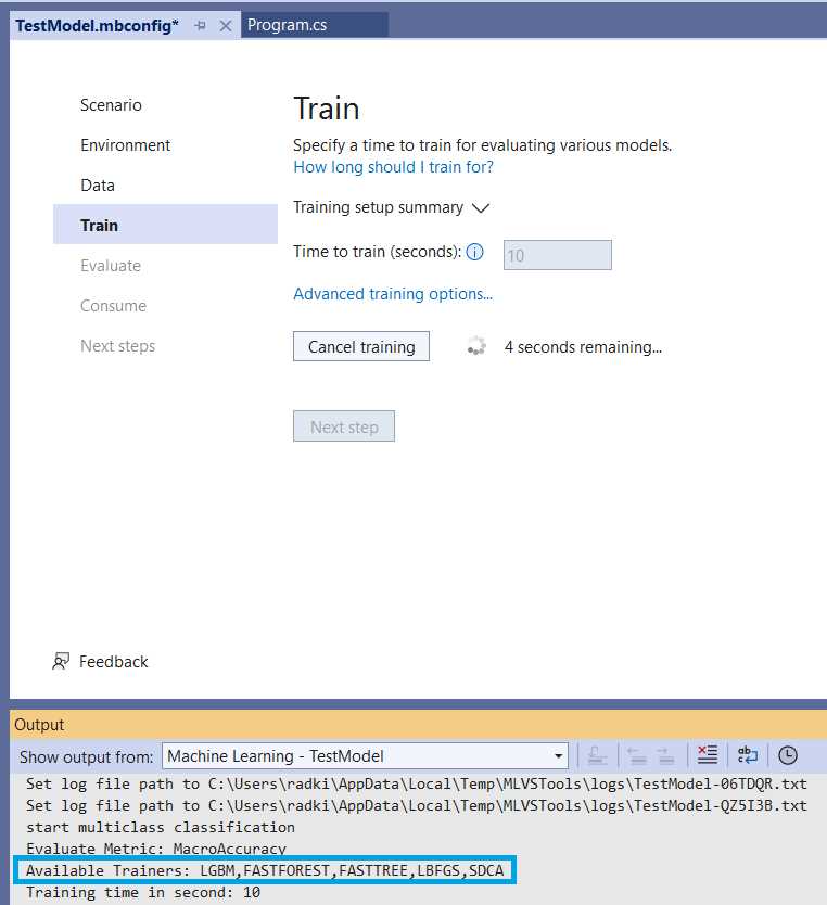 Model Builder—Train (Training Started)