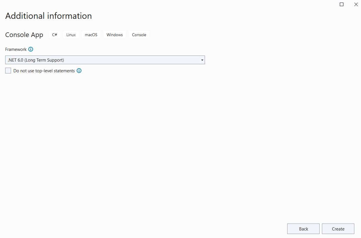The “Additional information” Screen (Visual Studio)