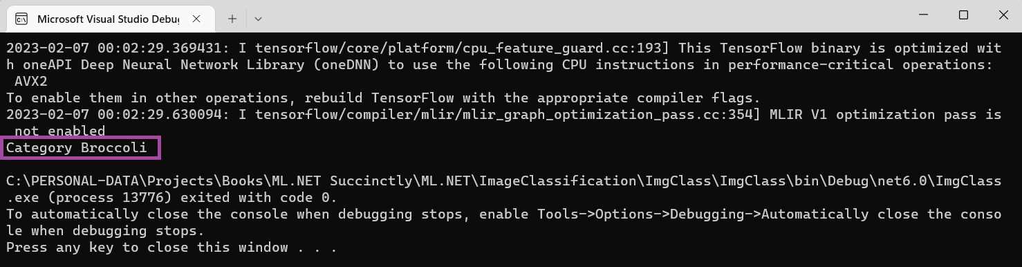 The App Running (PredictedLabel Shown)—Microsoft Visual Studio Debugger