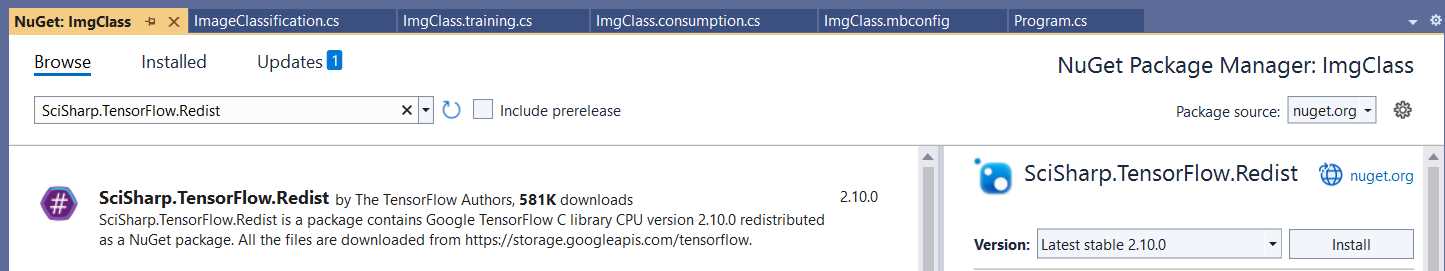 The SciSharp.TensorFlow.Redist NuGet Package—Visual Studio