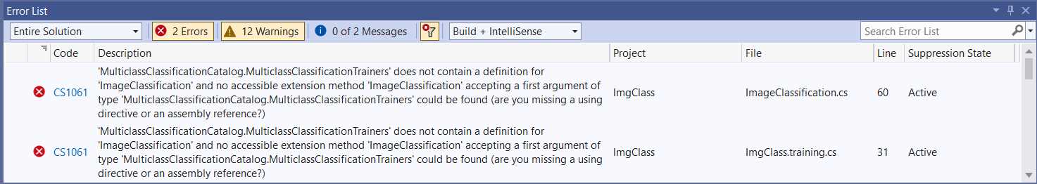 Visual Studio Errors