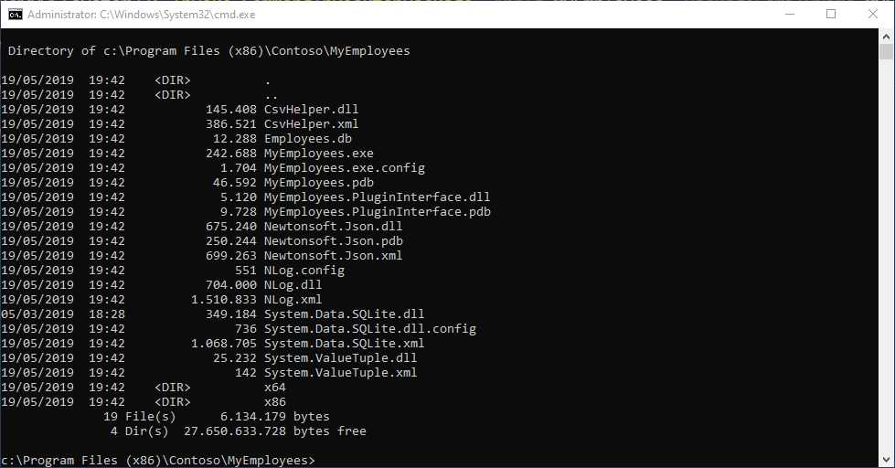 A command prompt opened inside the container shows files that belong to the virtual file system as if they’re part of the physical hard drive