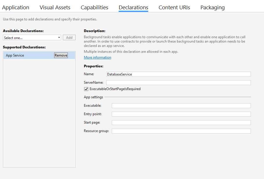 An manifest declaration to expose an app service