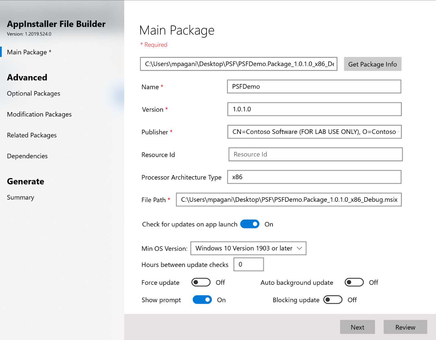 The AppInstaller File Builder tool