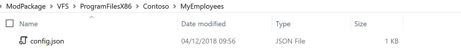 The config.json file inside the VFS folder of the modification package