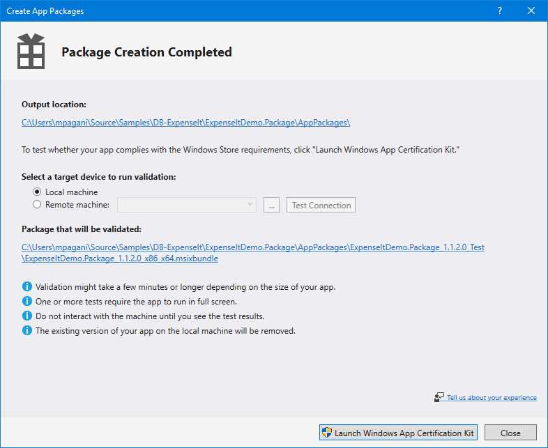 The creation of the package has been completed