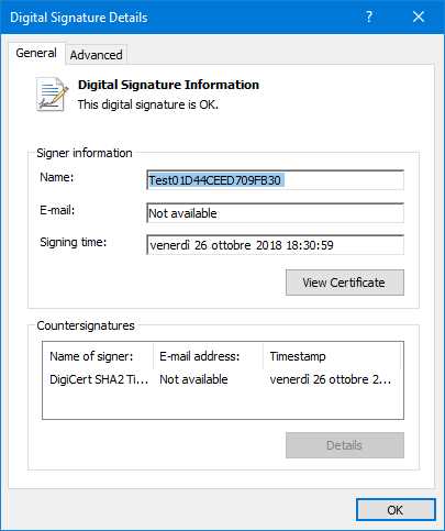 The details of the certificate used to sign the package