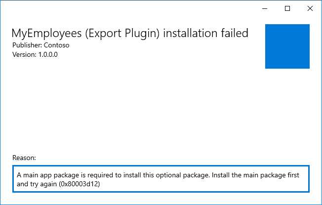 The error displayed when you try to install a modification package without having installed the main application that it’s targeting