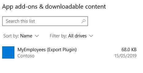 The list of modification packages installed for the selected application