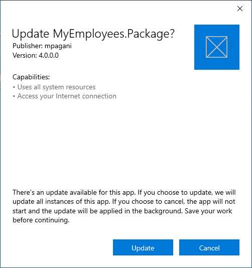 The message displayed to the user when there’s a critical update for the application