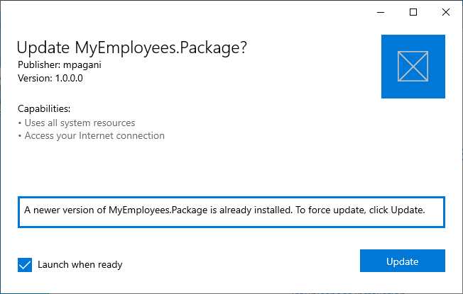 The message displayed to users who attempt to downgrade an existing application
