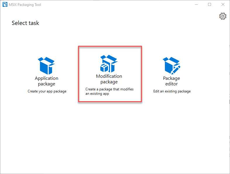 The option in the MSIX Packaging Tool to create a modification package